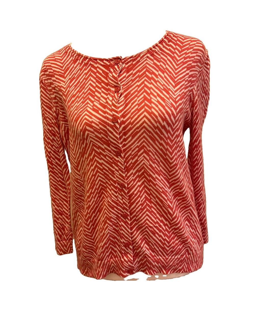 Loft Women's Size M 100% Cotton Salmon Pattern, Button Down, Cardigan Sweater
